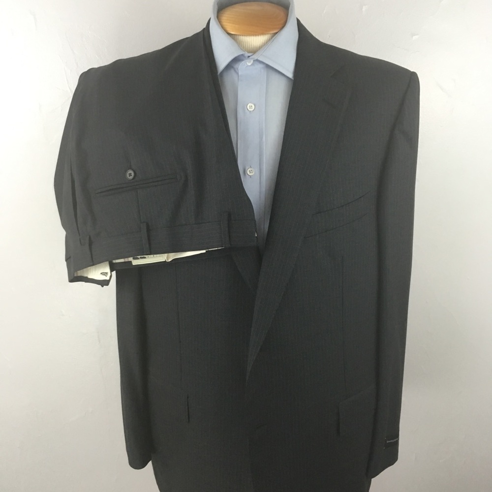 Zegna 48r mens suit gray stripes blue 2 piece 2 button 100% wool new nwt ea0353